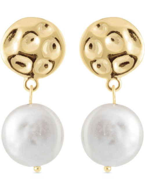 Boucles d'oreilles en perles blanches Luxenter finies et plaqué or 18k - Durdana - Kiabi