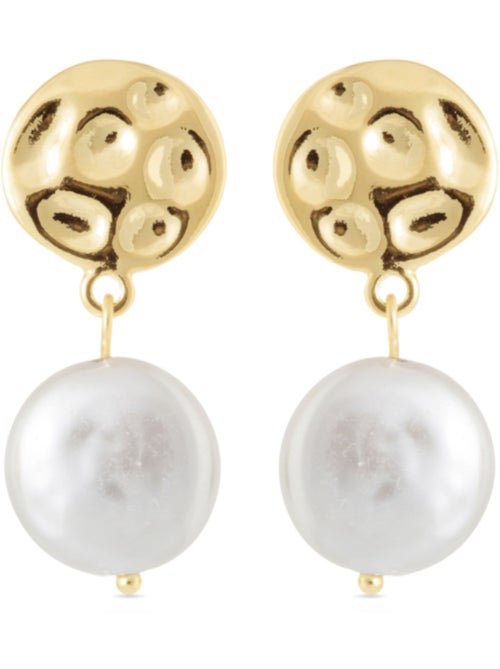 Boucles d'oreilles en perles blanches Luxenter finies et plaqué or 18k - Durdana - Kiabi