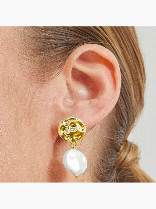 Boucles d'oreilles en perles blanches Luxenter finies et plaqué or 18k - Durdana - Kiabi
