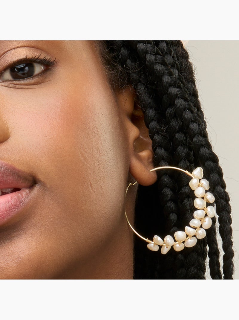 Boucles d'oreilles en perles blanches Luxenter finies et plaqué or 18k - Milba Argent - Kiabi