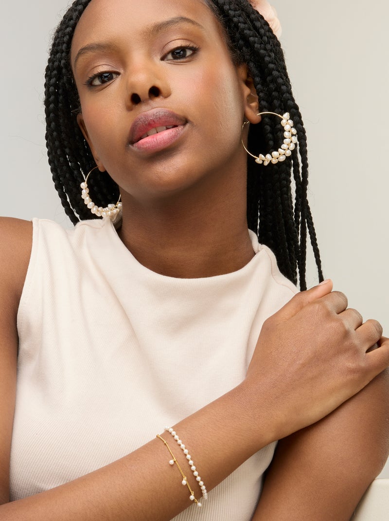 Boucles d'oreilles en perles blanches Luxenter finies plaqué or jaune 18K - Milba Blanc - Kiabi