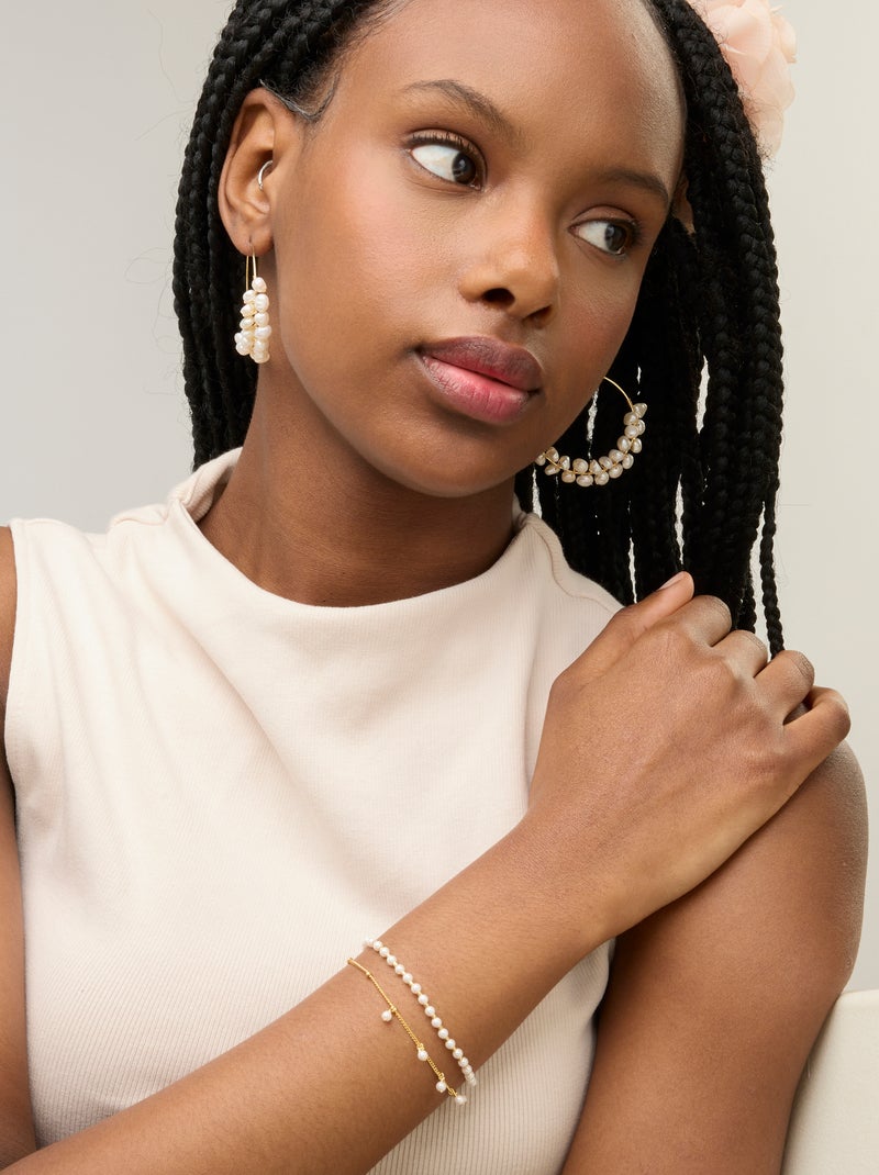 Boucles d'oreilles en perles blanches Luxenter finies plaqué or jaune 18K - Milba Blanc - Kiabi