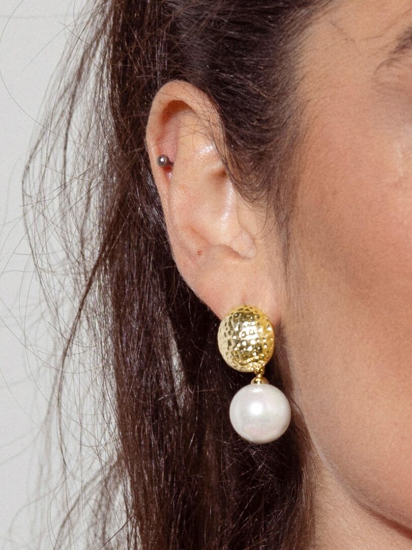 Boucles D'oreilles Perles Blanches Dormeuses Plaqué Or 18 Carats - Neuves Avec étiquettes
