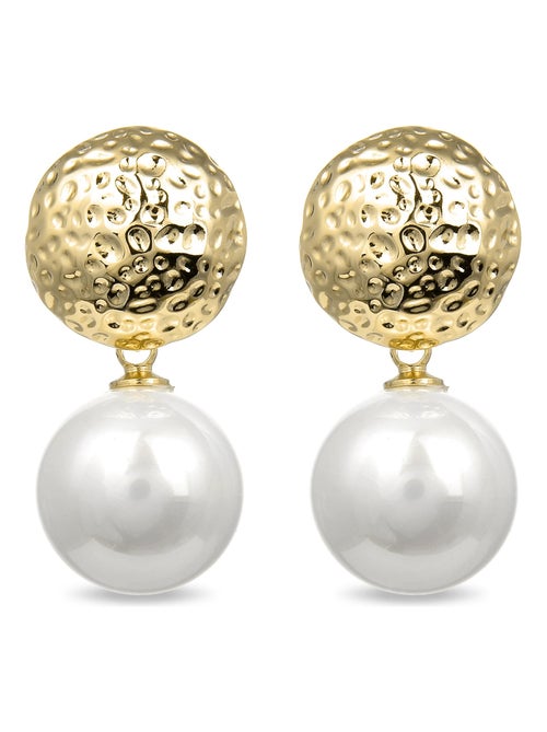 Boucles d'oreilles en perles blanches Luxenter thuiry finies en or jaune 18 carats - Kiabi