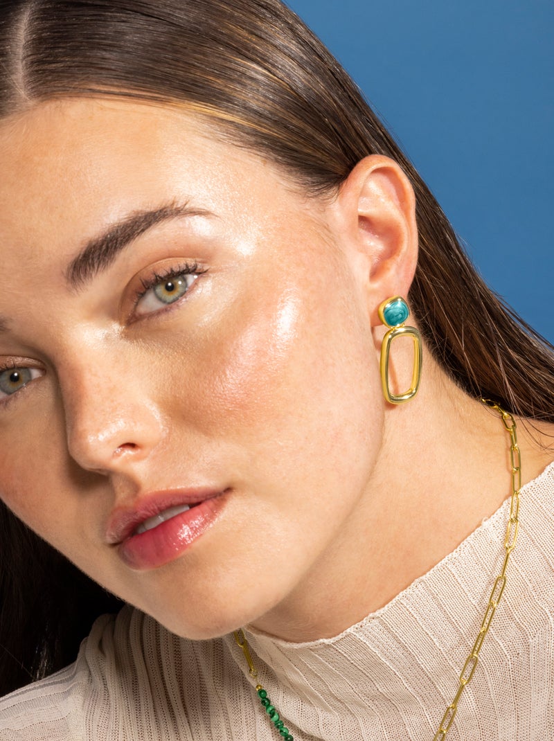 Boucles d'oreilles en résine verte Luxenter finies et plaqué or 18k - Orzur Vert - Kiabi