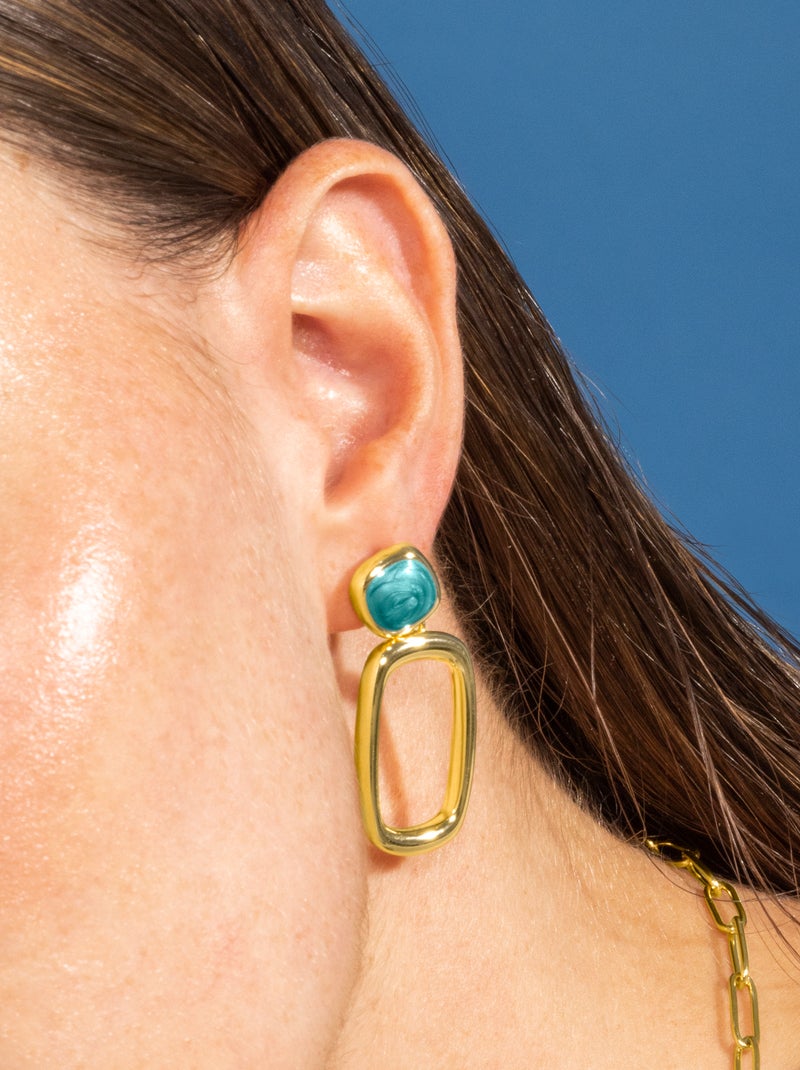 Boucles d'oreilles en résine verte Luxenter finies et plaqué or 18k - Orzur Vert - Kiabi