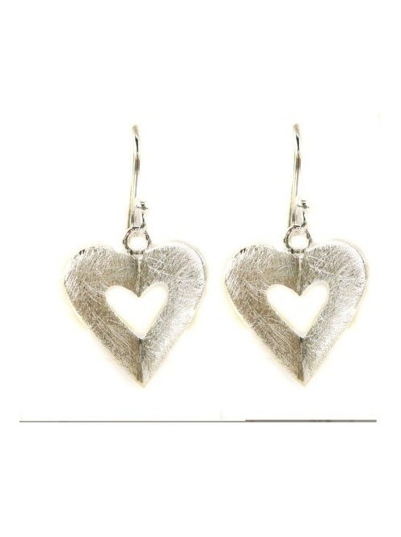 Boucles d'oreilles forme coeur plié en argent brossé Argenté - Kiabi