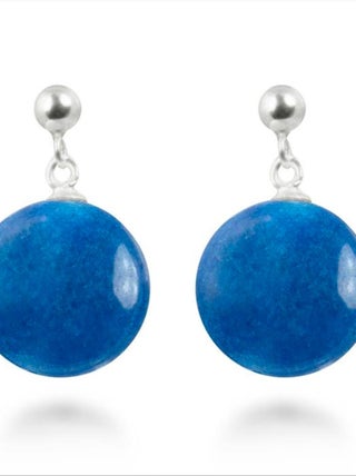 Boucles d'oreilles  kenitna en alliage métallique et agate bleu foncé finition plaquée rhodium