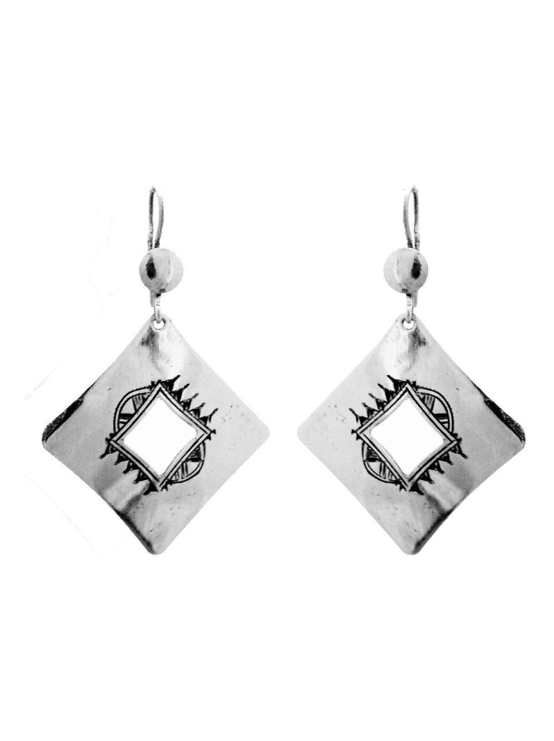 Boucles d'oreilles losange gravé Argenté - Kiabi