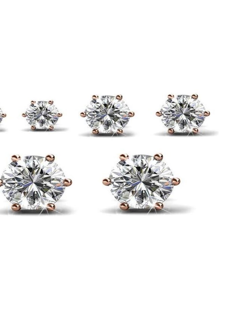 Boucles d'oreilles Lot de 3 paires de - Coffret Trinity - Or Rosé et Cristal Transparent - Kiabi