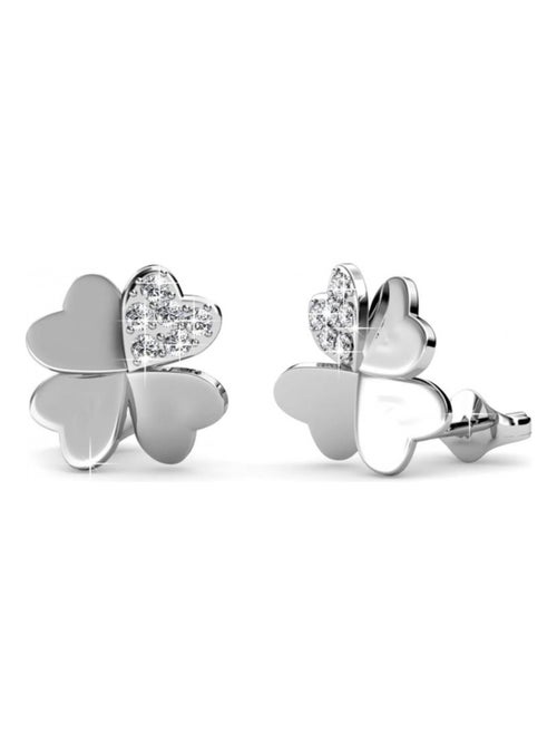 Boucles d'oreilles Lucky Clover - Argenté et Cristal - Kiabi