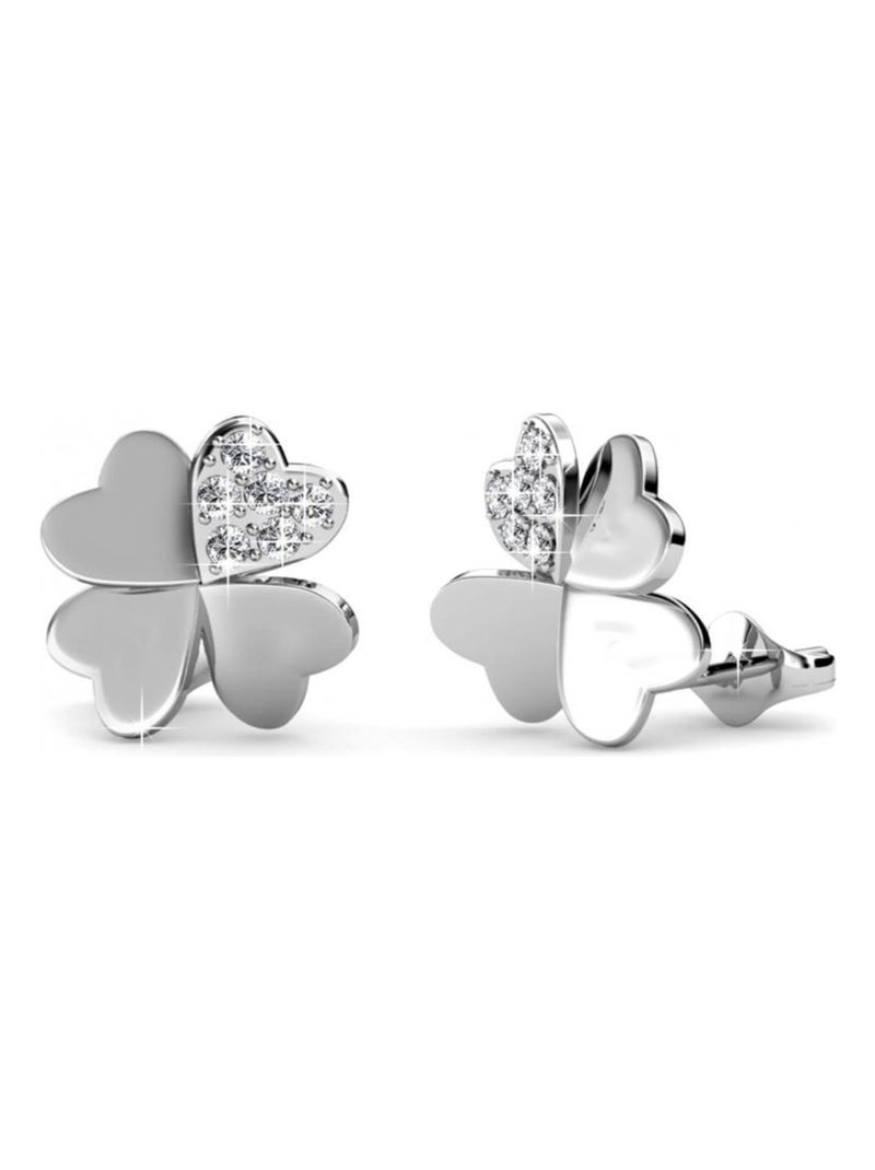 Boucles d'oreilles Lucky Clover - Argenté et Cristal Argenté - Kiabi