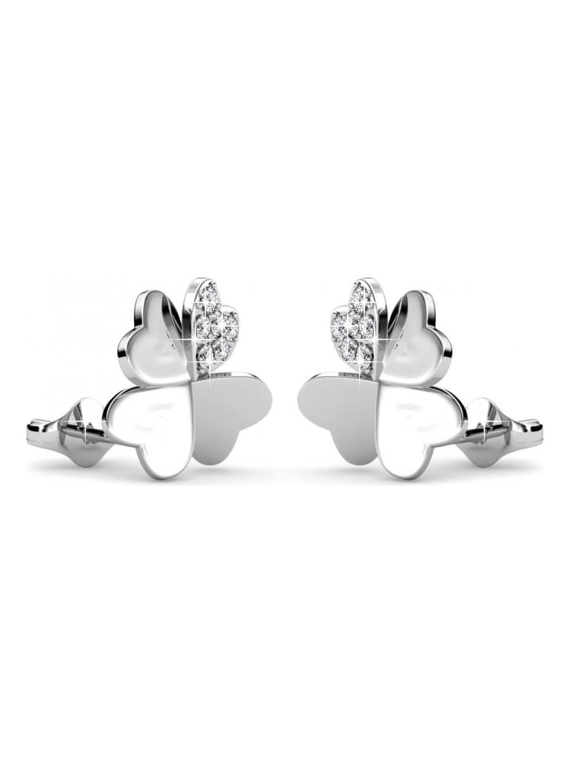 Boucles d'oreilles Lucky Clover - Argenté et Cristal Argenté - Kiabi