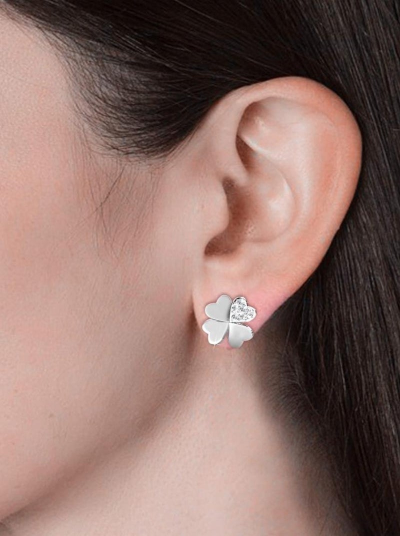 Boucles d'oreilles Lucky Clover - Argenté et Cristal Argenté - Kiabi