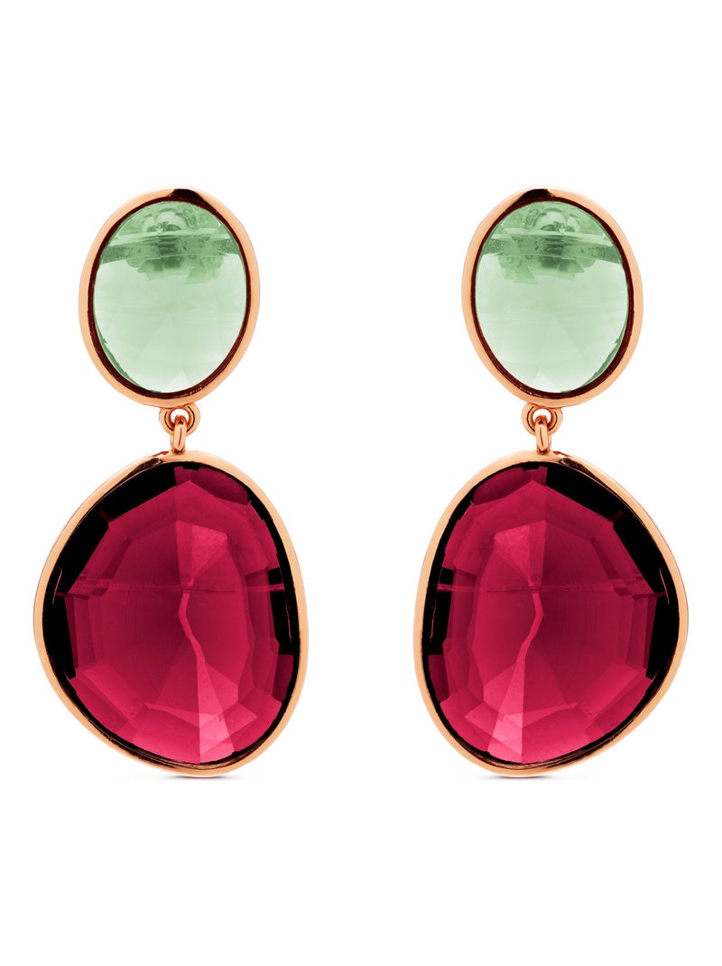 Boucles d'oreilles Luxenter anjoan en argent 925 et quartz hydrothermal cerise plaqué or rose 18k Rouge - Kiabi