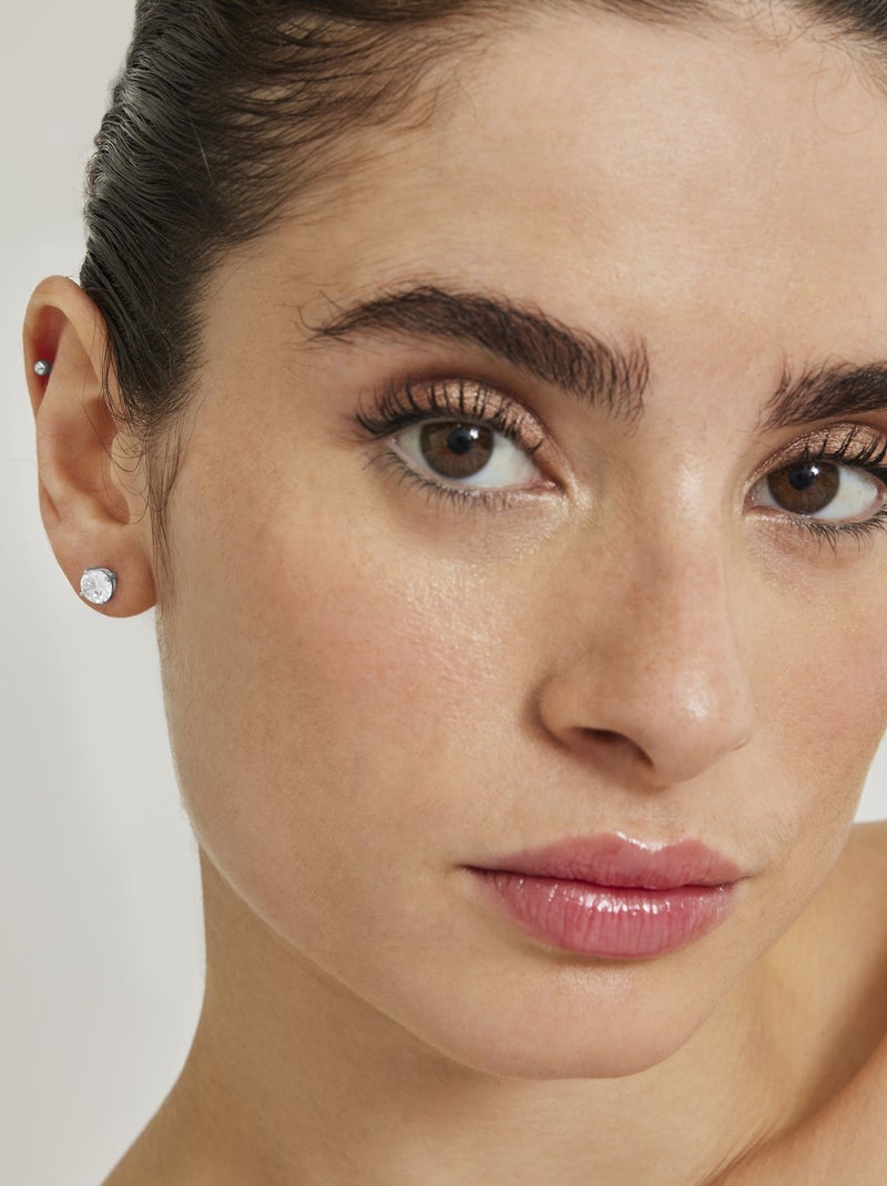 Boucles d'oreilles Luxenter Argent 925 avec Zirconium brillant plaqué Rhodium - Basic Blanc - Kiabi