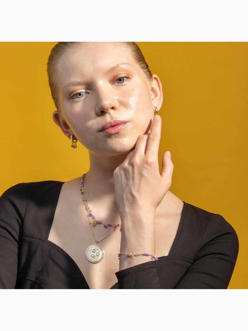 Boucles d'oreilles Luxenter Atzul et plaqué or 18k Violet - Kiabi