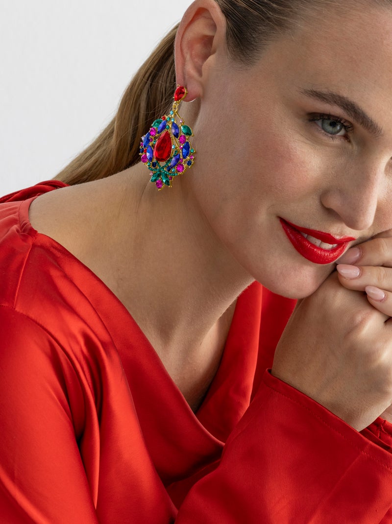 Boucles d'oreilles Luxenter avec cristal multicolore finition or 18k - Moken Multicolore - Kiabi
