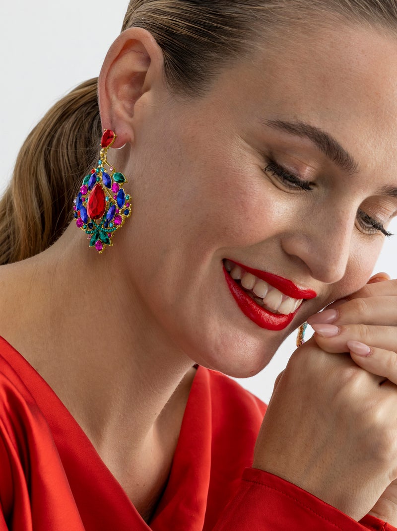 Boucles d'oreilles Luxenter avec cristal multicolore finition or 18k - Moken Multicolore - Kiabi