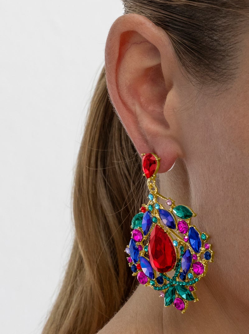 Boucles d'oreilles Luxenter avec cristal multicolore finition or 18k - Moken Multicolore - Kiabi