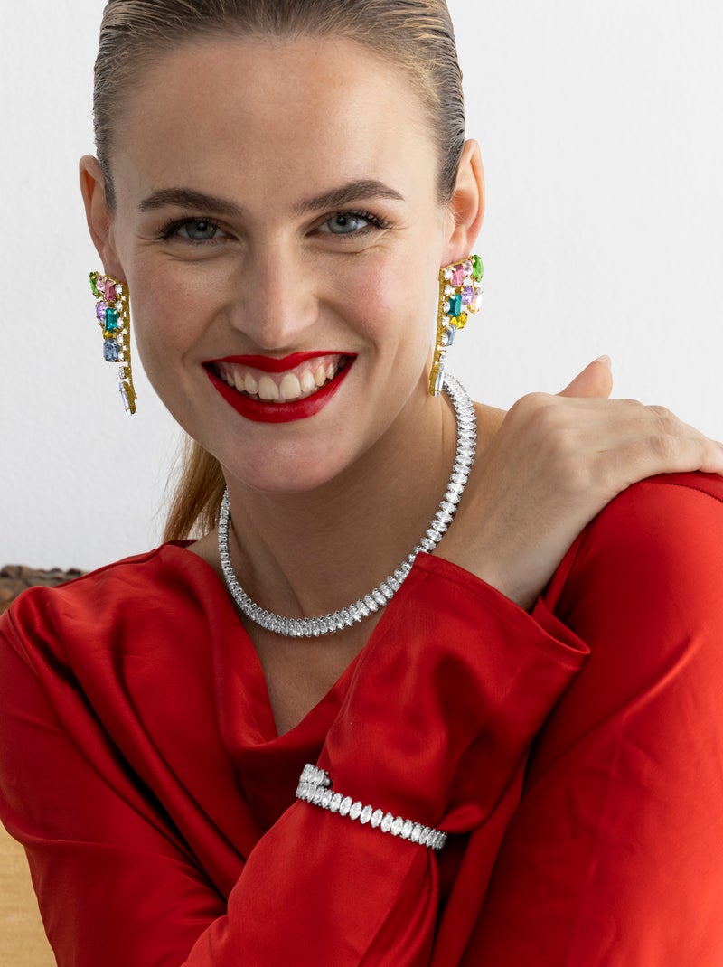 Boucles d'oreilles Luxenter avec cristal multicolore finition or 18k - Shamwa Multicolore - Kiabi