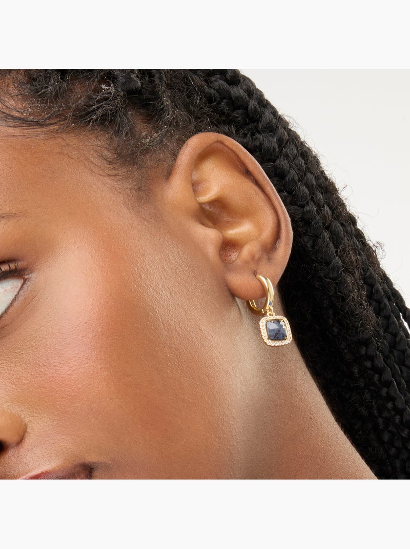Boucles d'oreilles Luxenter avec cristaux bleu foncé finis et plaqué or 18k - Liw Bleu - Kiabi