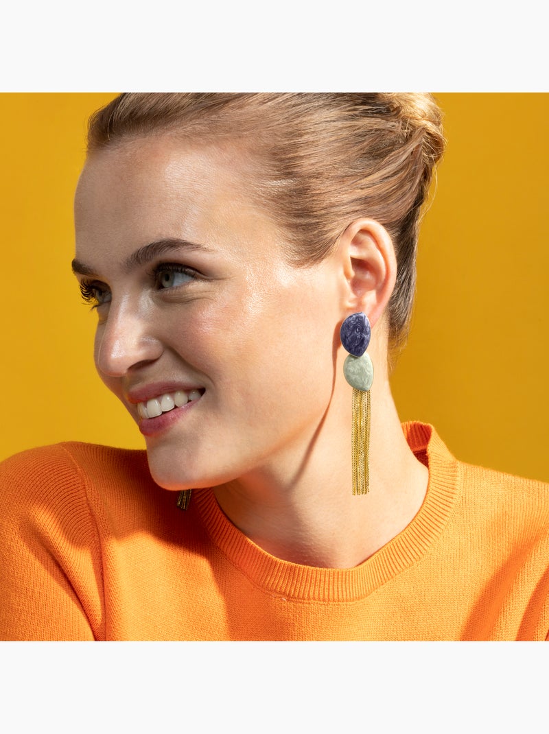 Boucles d'oreilles Luxenter avec laque bleue et plaqué or 18k - Gori Bleu - Kiabi