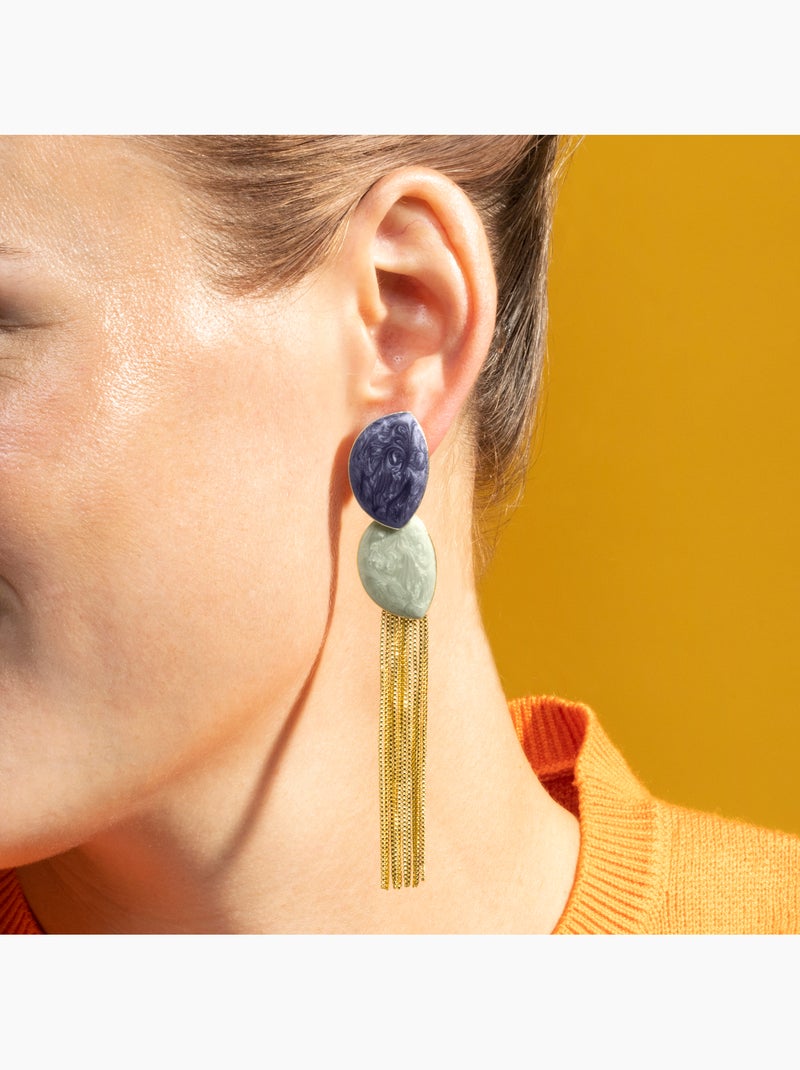 Boucles d'oreilles Luxenter avec laque bleue et plaqué or 18k - Gori Bleu - Kiabi