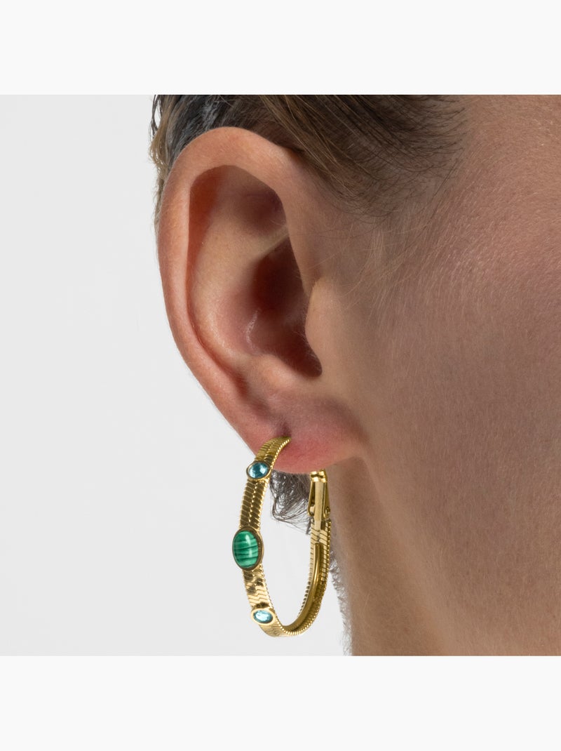 Boucles d'oreilles Luxenter avec Malachite finition or 18k - Reus Vert - Kiabi