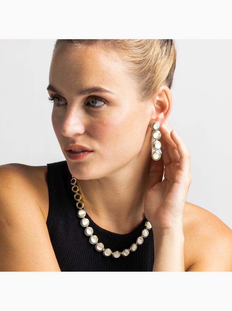 Boucles d'oreilles Luxenter avec œil-de-chat, finition or 18k - Nawil Blanc - Kiabi