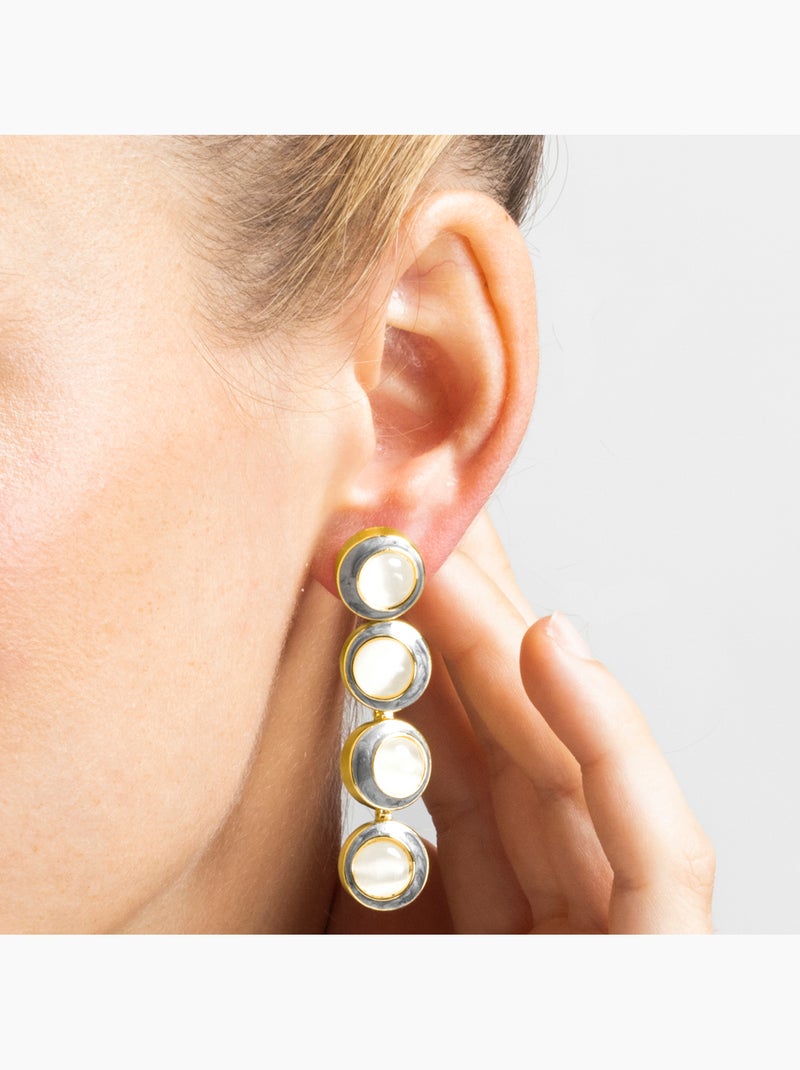 Boucles d'oreilles Luxenter avec œil-de-chat, finition or 18k - Nawil Blanc - Kiabi