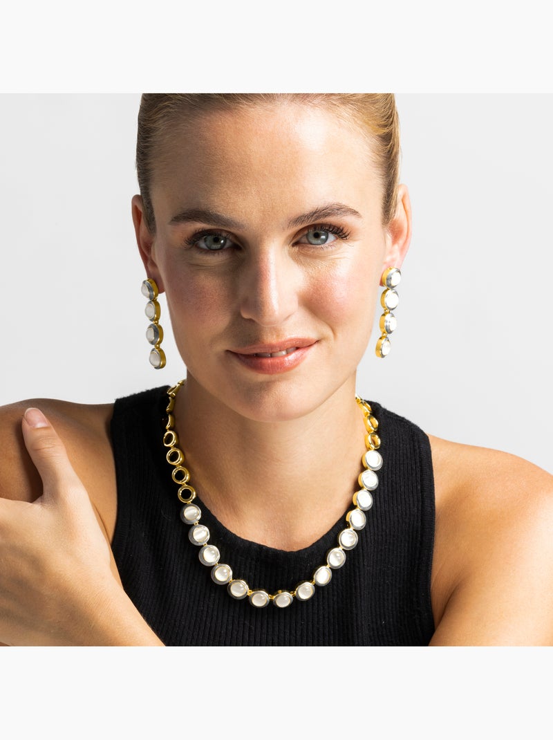 Boucles d'oreilles Luxenter avec œil-de-chat, finition or 18k - Nawil Blanc - Kiabi