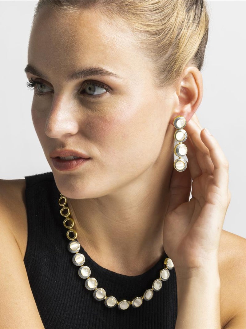 Boucles d'oreilles Luxenter avec Oeil de Chat plaqué or 18k - Nawil Blanc - Kiabi