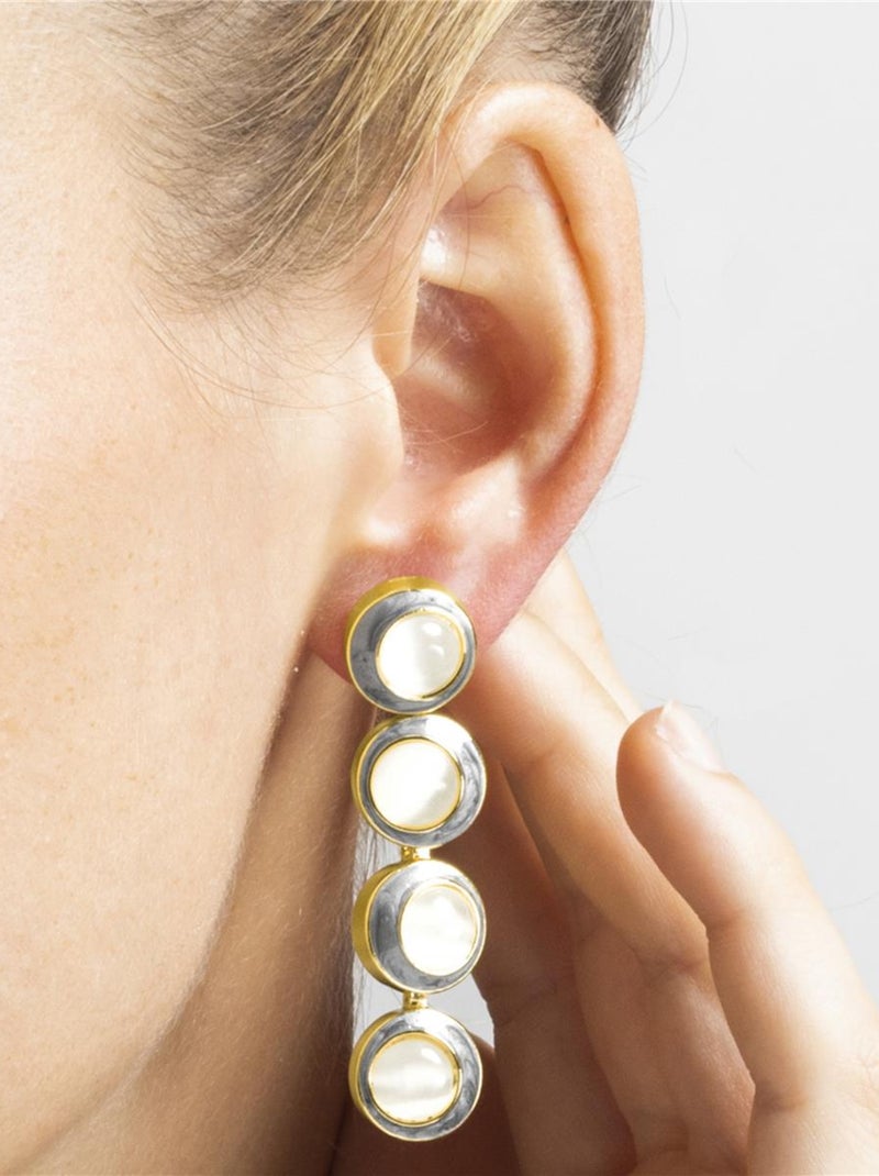 Boucles d'oreilles Luxenter avec Oeil de Chat plaqué or 18k - Nawil Blanc - Kiabi