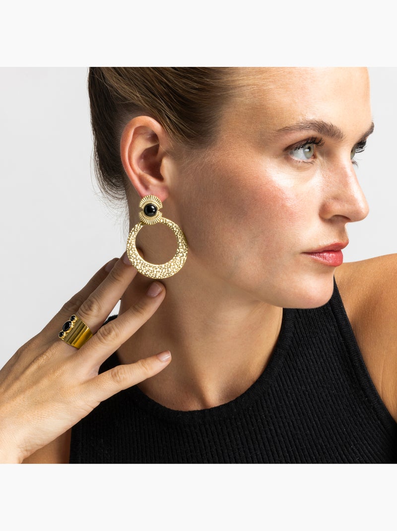 Boucles d'oreilles Luxenter avec Onyx finition or 18k - Noraf Noir - Kiabi