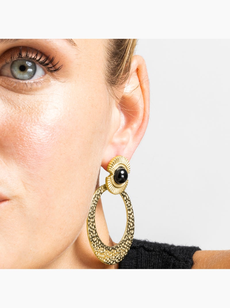 Boucles d'oreilles Luxenter avec Onyx finition or 18k - Noraf Noir - Kiabi