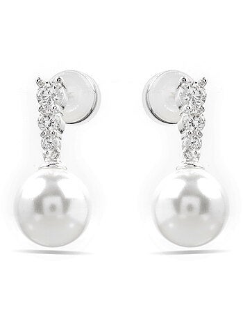 Boucles d'oreilles Luxenter avec perle blanche finition argentée - Anvithi