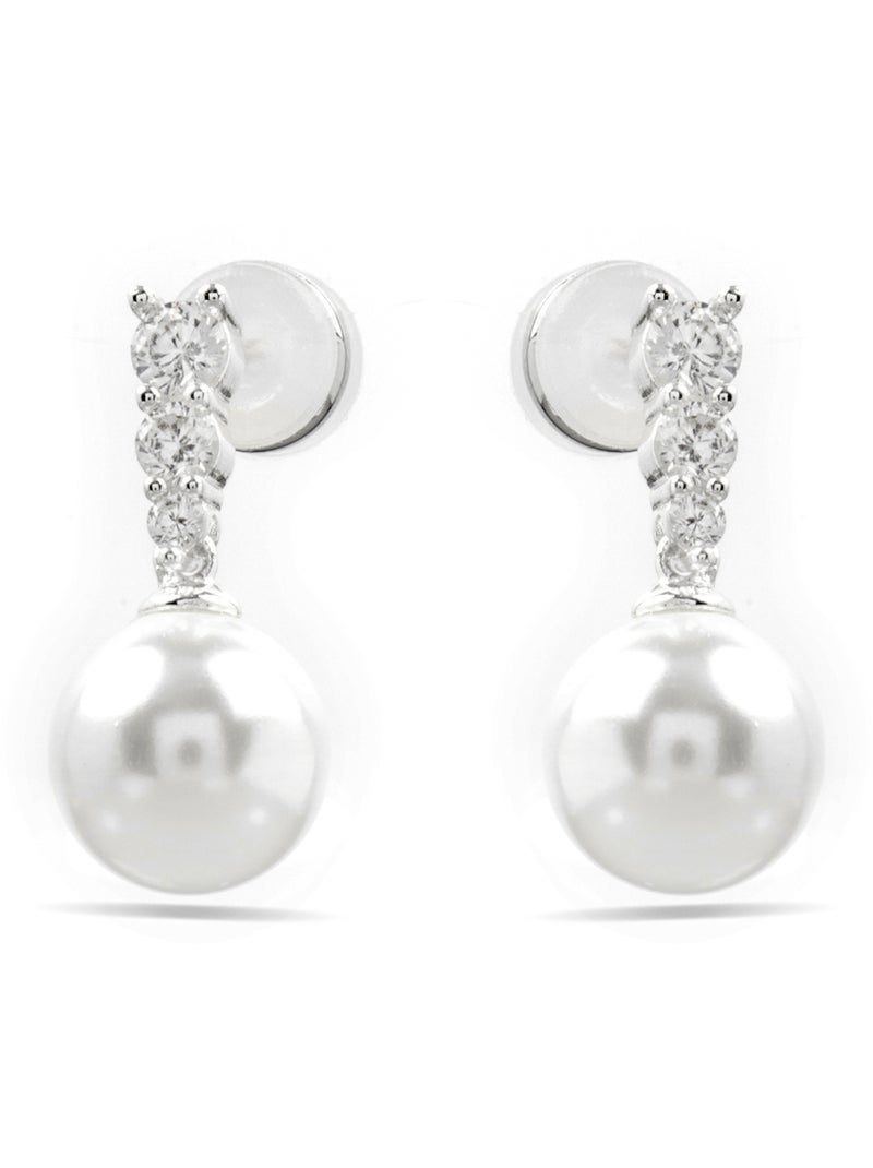 Boucles d'oreilles Luxenter avec perle blanche finition argentée - Anvithi Argent - Kiabi