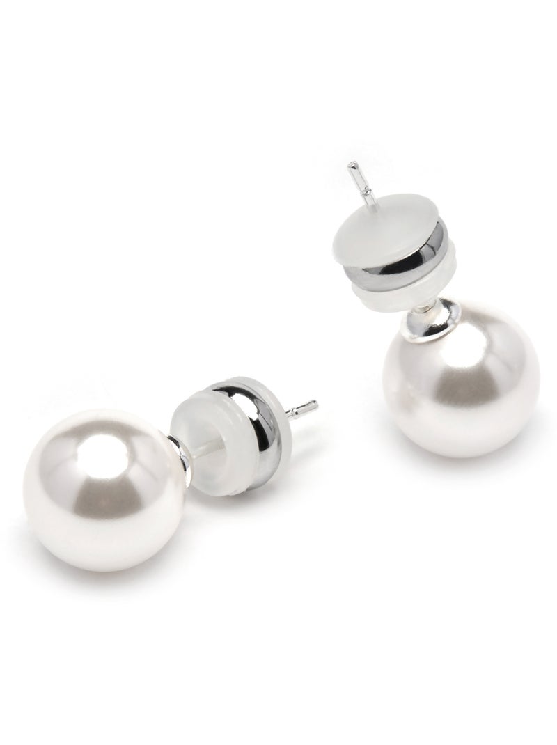 Boucles d'oreilles Luxenter avec perle blanche finition argentée - Wasai Blanc - Kiabi