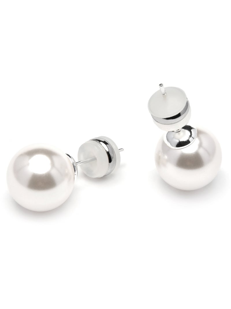 Boucles d'oreilles Luxenter avec perle blanche finition argentée - Wasai Blanc - Kiabi