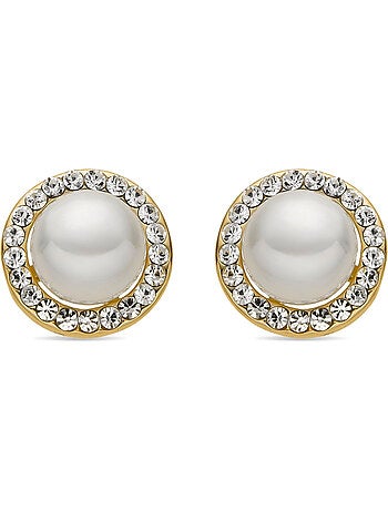 Boucles d'oreilles Luxenter avec perle blanche, finition or 18 carats - Basnik