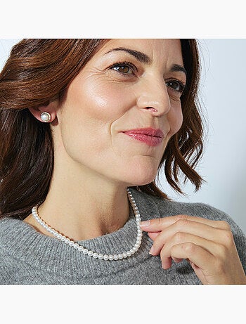 Boucles d'oreilles Luxenter avec perle blanche, finition or 18 carats - Basnik