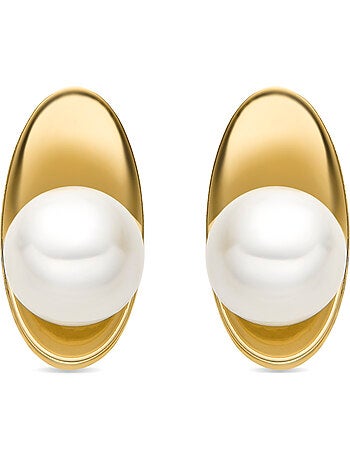 Boucles d'oreilles Luxenter avec perle blanche, finition or 18 carats - Lyhu