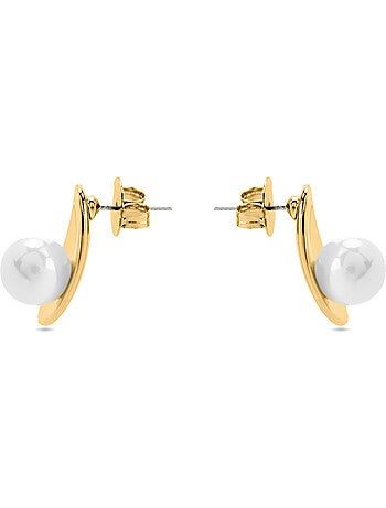 Boucles d'oreilles Luxenter avec perle blanche, finition or 18 carats - Lyhu