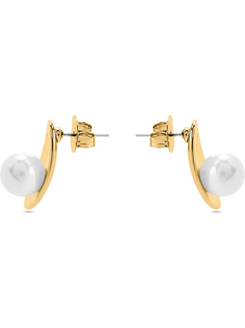 Boucles d'oreilles Luxenter avec perle blanche, finition or 18 carats - Lyhu - Kiabi