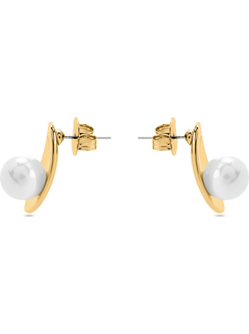 Boucles d'oreilles Luxenter avec perle blanche, finition or 18 carats - Lyhu Argent - Kiabi