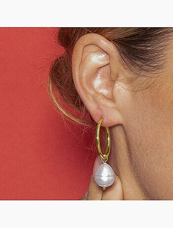 Boucles d'oreilles Luxenter avec perle blanche, finition or 18 carats - Nemys