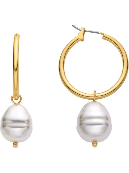 Boucles d'oreilles Luxenter avec perle blanche, finition or 18 carats - Nemys - Kiabi