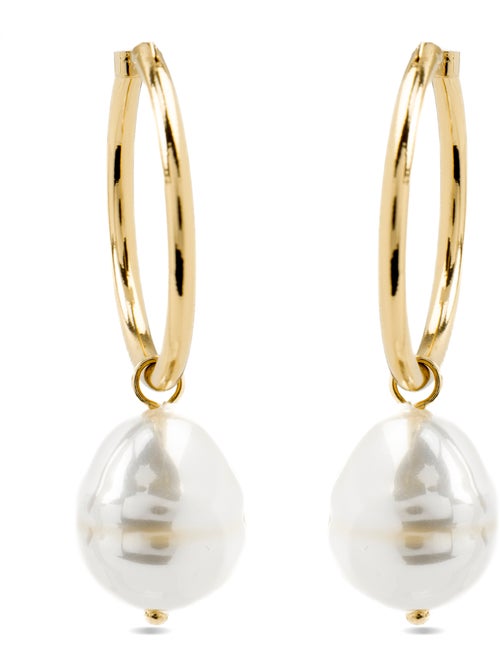 Boucles d'oreilles Luxenter avec perle blanche, finition or 18 carats - Nemys - Kiabi