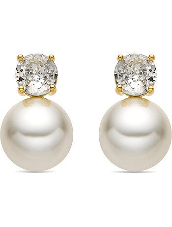 Boucles d'oreilles Luxenter avec perle blanche, finition or 18 carats - Pacezu